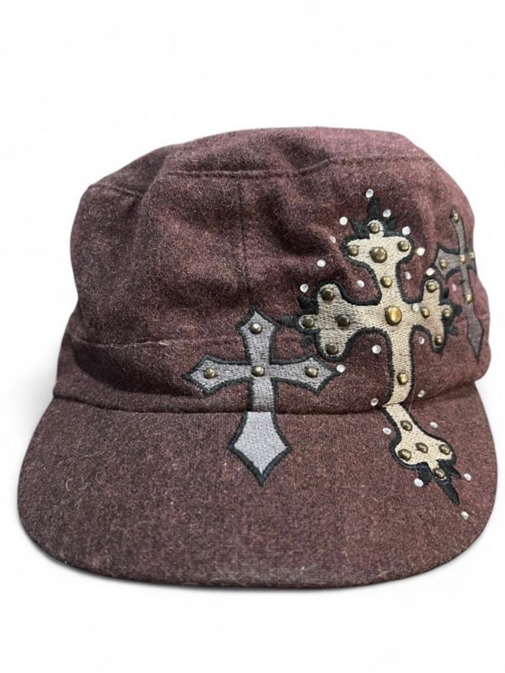 Y2K Embellished Cross Detail Wool Cap